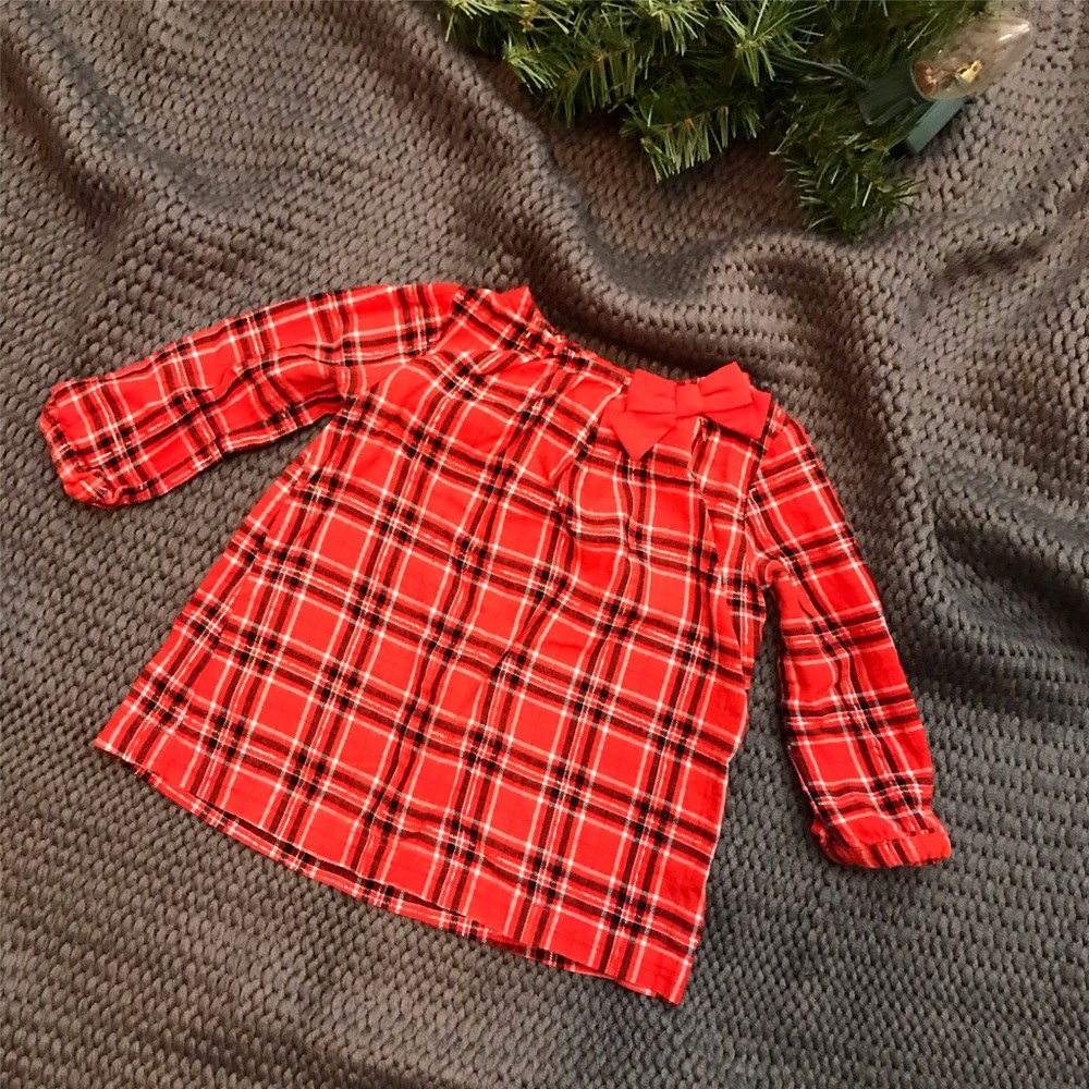 Carters Red Plaid Bow Long Sleeve Cotton Blouse